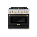 ZLINE Autograph Edition 36 in. 5.2 cu. ft. Paramount Dual Fuel Range with 6 Burner Gas Cooktop and Electric Convection Oven in DuraSnow® Stainless Steel with Black Matte Door and Champagne Bronze Accents (SDRSZ-BLM-36-CB)