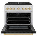 ZLINE Autograph Edition 36 in. 5.2 cu. ft. Paramount Dual Fuel Range with 6 Burner Gas Cooktop and Electric Convection Oven in DuraSnow® Stainless Steel with Black Matte Door and Champagne Bronze Accents (SDRSZ-BLM-36-CB)