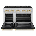 ZLINE Autograph Edition 48 in. 6.7 cu. ft. Paramount Double Oven Dual Fuel Range with 8 Burner Gas Cooktop in DuraSnow® Stainless Steel with Black Matte Door and Champagne Bronze Accents (SDRSZ-BLM-48-CB)