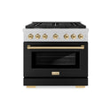 ZLINE Autograph Edition 36 in. 5.2 cu. ft. Paramount Gas Range with 6 Burner Cooktop and Convection Gas Oven in DuraSnow® Stainless Steel with Black Matte Door and Polished Gold Accents (SGRSZ-BLM-36-G)