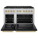 ZLINE Autograph Edition 48 in. 6.7 cu. ft. Paramount Double Oven Gas Range with 8 Burner Cooktop in DuraSnow® Stainless Steel with Black Matte Doors and Champagne Bronze Accents (SGRSZ-BLM-48-CB)