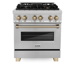 ZLINE Autograph Edition 30" 4.0 cu. ft. Dual Fuel Range with Gas Stove and Electric Oven in DuraSnow Stainless Steel with Accents (RASZ-SN-30)