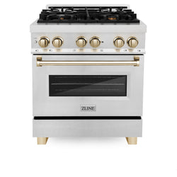 ZLINE Autograph Edition 30" 4.0 cu. ft. Dual Fuel Range with Gas Stove and Electric Oven in DuraSnow Stainless Steel with Accents (RASZ-SN-30)