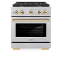 ZLINE Autograph Edition 30 in. 4.2 cu. ft. Paramount Dual Fuel Range with 4 Burner Gas Cooktop and Electric Convection Oven in DuraSnow® Stainless Steel with Polished Gold Accents (SDRSZ-30-G)