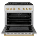 ZLINE Autograph Edition 36 in. 5.2 cu. ft. Paramount Dual Fuel Range with 6 Burner Gas Cooktop and Electric Convection Oven in DuraSnow® Stainless Steel with Champagne Bronze Accents (SDRSZ-36-CB)