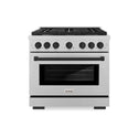 ZLINE Autograph Edition 36 in. 5.2 cu. ft. Paramount Dual Fuel Range with 6 Burner Gas Cooktop and Electric Convection Oven in DuraSnow® Stainless Steel with Matte Black Accents (SDRSZ-36-MB)