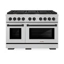 ZLINE Autograph Edition 48 in. 6.7 cu. ft. Paramount Double Oven Dual Fuel Range with 8 Burner Gas Cooktop in DuraSnow® Stainless Steel and Matte Black Accents (SDRSZ-48-MB)