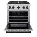 ZLINE Autograph Edition 30 in. 4.2 cu. ft. 4 Burner Gas Range with Convection Gas Oven in DuraSnow® Stainless Steel and Matte Black Accents (SGRSZ-30-MB)