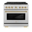 ZLINE Autograph Edition 36 in. 5.2 cu. ft. Paramount Gas Range with 6 Burner Cooktop and Convection Gas Oven in DuraSnow® Stainless Steel and Polished Gold Accents (SGRSZ-36-G)