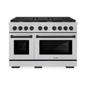 ZLINE Autograph Edition 48 in. 6.7 cu. ft. Paramount Double Oven Gas Range with 8 Burner Cooktop in Satin Stainless Steel and Matte Black Accents, Open Box-Great Condition