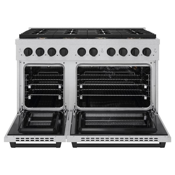 ZLINE Autograph Edition 48 in. 6.7 cu. ft. Paramount Double Oven Gas Range with 8 Burner Cooktop in Satin Stainless Steel and Matte Black Accents, Open Box-Good Condition
