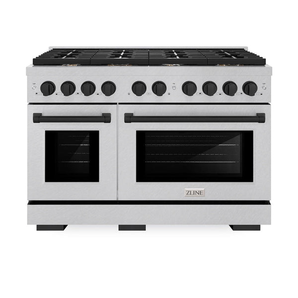 ZLINE Autograph Edition 48 in. 6.7 cu. ft. Paramount Double Oven Gas Range with 8 Burner Cooktop in Satin Stainless Steel and Matte Black Accents, Open Box-Good Condition