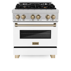 ZLINE Autograph Edition 30" 4.0 cu. ft. Dual Fuel Range with Gas Stove and Electric Oven in DuraSnow Stainless Steel with White Matte Door and Accents (RASZ-WM-30)