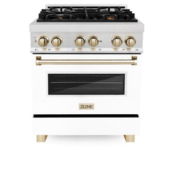 ZLINE Autograph Edition 30" 4.0 cu. ft. Dual Fuel Range with Gas Stove and Electric Oven in DuraSnow Stainless Steel with White Matte Door and Accents (RASZ-WM-30)