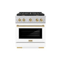 ZLINE Autograph Edition 30 in. 4.2 cu. ft. Paramount Dual Fuel Range with 4 Burner Gas Cooktop and Electric Convection Oven in DuraSnow® Stainless Steel with White Matte Door and Champagne Bronze Accents (SDRSZ-WM-30-CB)