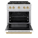 ZLINE Autograph Edition 30 in. 4.2 cu. ft. Paramount Dual Fuel Range with 4 Burner Gas Cooktop and Electric Convection Oven in DuraSnow® Stainless Steel with White Matte Door and Champagne Bronze Accents (SDRSZ-WM-30-CB)