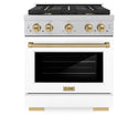 ZLINE Autograph Edition 30 in. 4.2 cu. ft. Paramount Dual Fuel Range with 4 Burner Gas Cooktop and Electric Convection Oven in DuraSnow® Stainless Steel with White Matte Door and Champagne Bronze Accents (SDRSZ-WM-30-CB)