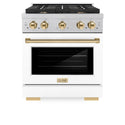 ZLINE Autograph Edition 30 in. 4.2 cu. ft. Paramount Dual Fuel Range with 4 Burner Gas Cooktop and Electric Convection Oven in DuraSnow® Stainless Steel with White Matte Door and Polished Gold Accents (SDRSZ-WM-30-G)