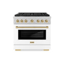 ZLINE Autograph Edition 36 in. 5.2 cu. ft. Paramount Dual Fuel Range with 6 Burner Gas Cooktop and Electric Convection Oven in DuraSnow® Stainless Steel with White Matte Door and Champagne Bronze Accents (SDRSZ-WM-36-CB)