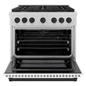 ZLINE Autograph Edition 36 in. 5.2 cu. ft. Paramount Dual Fuel Range with 6 Burner Gas Cooktop and Electric Convection Oven in DuraSnow® Stainless Steel with White Matte Door and Matte Black Accents (SDRSZ-WM-36-MB)