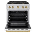 ZLINE Autograph Edition 30 in. 4.2 cu. ft. Paramount Gas Range with 4 Burner Cooktop and Convection Gas Oven in DuraSnow® Stainless Steel with White Matte Door and Champagne Bronze Accents (SGRSZ-WM-30-CB)