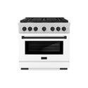 ZLINE Autograph Edition 36 in. 5.2 cu. ft. Paramount Gas Range with 6 Burner Cooktop and Convection Gas Oven in DuraSnow® Stainless Steel with White Matte Door and Matte Black Accents (SGRSZ-WM-36-MB)