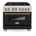 ZLINE Autograph Edition 36 in. 4.6 cu. ft. Legacy Dual Fuel Range with 6 Burner Gas Cooktop and Electric Convection Oven in Satin Stainless Steel with Black Matte Door and Champagne Bronze Accents, Open Box-Great Condition