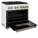 ZLINE Autograph Edition 36 in. 4.6 cu. ft. Legacy Dual Fuel Range with 6 Burner Gas Cooktop and Electric Convection Oven in Satin Stainless Steel with Black Matte Door and Champagne Bronze Accents, Open Box-Great Condition