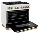 ZLINE Autograph Edition 36 in. 4.6 cu. ft. Legacy Dual Fuel Range with 6 Burner Gas Cooktop and Electric Convection Oven in Satin Stainless Steel with Black Matte Door and Champagne Bronze Accents, Open Box-Good Condition