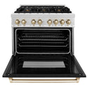 ZLINE Autograph Edition 36 in. 4.6 cu. ft. Legacy Dual Fuel Range with 6 Burner Gas Cooktop and Electric Convection Oven in Satin Stainless Steel with Black Matte Door and Polished Gold Accents, Open Box-Great Condition