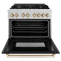 ZLINE Autograph Edition 36 in. 4.6 cu. ft. Legacy Dual Fuel Range with 6 Burner Gas Cooktop and Electric Convection Oven in Satin Stainless Steel with Black Matte Door and Polished Gold Accents, Open Box-Good Condition