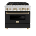 ZLINE Autograph Edition 36 in. 4.6 cu. ft. Legacy Dual Fuel Range with 6 Burner Gas Cooktop and Electric Convection Oven in Satin Stainless Steel with Black Matte Door and Polished Gold Accents, Open Box-Great Condition