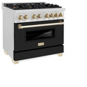 ZLINE Autograph Edition 36 in. 4.6 cu. ft. Legacy Dual Fuel Range with 6 Burner Gas Cooktop and Electric Convection Oven in Satin Stainless Steel with Black Matte Door and Polished Gold Accents, Open Box-Great Condition