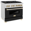 ZLINE Autograph Edition 36 in. 4.6 cu. ft. Legacy Dual Fuel Range with 6 Burner Gas Cooktop and Electric Convection Oven in Satin Stainless Steel with Black Matte Door and Polished Gold Accents, Open Box-Good Condition