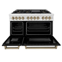 ZLINE Autograph Edition 48 in. 6.0 cu. ft. Legacy Dual Fuel Range with 7 Burner Gas Cooktop and 2 Electric Ovens in Satin Stainless Steel with Black Matte Doors and Champagne Bronze Accents, Open Box-Great Condition