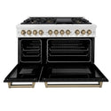 ZLINE Autograph Edition 48 in. 6.0 cu. ft. Legacy Dual Fuel Range with 7 Burner Gas Cooktop and 2 Electric Ovens in Satin Stainless Steel with Black Matte Doors and Champagne Bronze Accents, Open Box-Good Condition