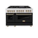 ZLINE Autograph Edition 48 in. 6.0 cu. ft. Legacy Dual Fuel Range with 7 Burner Gas Cooktop and 2 Electric Ovens in Satin Stainless Steel with Black Matte Doors and Champagne Bronze Accents, Open Box-Great Condition