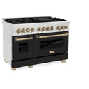 ZLINE Autograph Edition 48 in. 6.0 cu. ft. Legacy Dual Fuel Range with 7 Burner Gas Cooktop and 2 Electric Ovens in Satin Stainless Steel with Black Matte Doors and Champagne Bronze Accents, Open Box-Good Condition