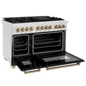 ZLINE Autograph Edition 48 in. 6.0 cu. ft. Legacy Dual Fuel Range with 7 Burner Gas Cooktop and 2 Electric Ovens in Satin Stainless Steel with Black Matte Doors and Champagne Bronze Accents, Open Box-Great Condition