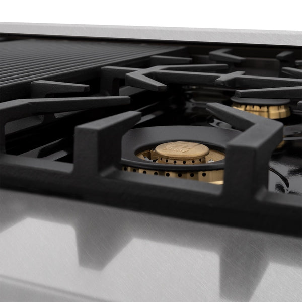 ZLINE Autograph Edition 48 in. 6.0 cu. ft. Legacy Dual Fuel Range with 7 Burner Gas Cooktop and 2 Electric Ovens in Satin Stainless Steel with Black Matte Doors and Polished Gold Accents, Open Box-Great Condition