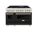 ZLINE Autograph Edition 48 in. 6.0 cu. ft. Legacy Dual Fuel Range with 7 Burner Gas Cooktop and 2 Electric Ovens in Satin Stainless Steel with Black Matte Doors and Polished Gold Accents, Open Box-Great Condition