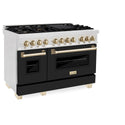 ZLINE Autograph Edition 48 in. 6.0 cu. ft. Legacy Dual Fuel Range with 7 Burner Gas Cooktop and 2 Electric Ovens in Satin Stainless Steel with Black Matte Doors and Polished Gold Accents, Open Box-Great Condition