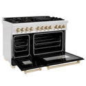 ZLINE Autograph Edition 48 in. 6.0 cu. ft. Legacy Dual Fuel Range with 7 Burner Gas Cooktop and 2 Electric Ovens in Satin Stainless Steel with Black Matte Doors and Polished Gold Accents, Open Box-Great Condition