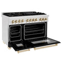 ZLINE Autograph Edition 48 in. 6.0 cu. ft. Legacy Dual Fuel Range with 7 Burner Gas Cooktop and 2 Electric Ovens in Satin Stainless Steel with Black Matte Doors and Polished Gold Accents, Open Box-Good Condition