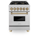ZLINE Autograph Edition 24 in. 2.8 cu. ft. Legacy Dual Fuel Range with 4 Burner Gas Cooktop and Electric Convection Oven in Satin Stainless Steel and Champagne Bronze Accents, Open Box-Great Condition