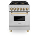 ZLINE Autograph Edition 24 in. 2.8 cu. ft. Legacy Dual Fuel Range with 4 Burner Gas Cooktop and Electric Convection Oven in Satin Stainless Steel and Champagne Bronze Accents (RASZ-SN-24-CB)
