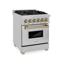 ZLINE Autograph Edition 24 in. 2.8 cu. ft. Legacy Dual Fuel Range with 4 Burner Gas Cooktop and Electric Convection Oven in Satin Stainless Steel and Champagne Bronze Accents, Open Box-Great Condition