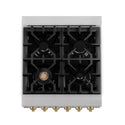ZLINE Autograph Edition 24 in. 2.8 cu. ft. Legacy Dual Fuel Range with 4 Burner Gas Cooktop and Electric Convection Oven in Satin Stainless Steel and Champagne Bronze Accents, Open Box-Great Condition
