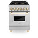 ZLINE Autograph Edition 24 in. 2.8 cu. ft. Legacy Dual Fuel Range with 4 Burner Gas Cooktop and Electric Convection Oven in Satin Stainless Steel and Polished Gold Accents, Open Box-Good Condition