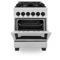 ZLINE Autograph Edition 24 in. 2.8 cu. ft. Legacy Dual Fuel Range with 4 Burner Gas Cooktop and Electric Convection Oven in Satin Stainless Steel and Matte Black Accents, Open Box-Good Condition